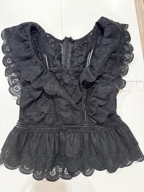 Black Lace Ruffle Peplum Blouse Size Large -
NWT
